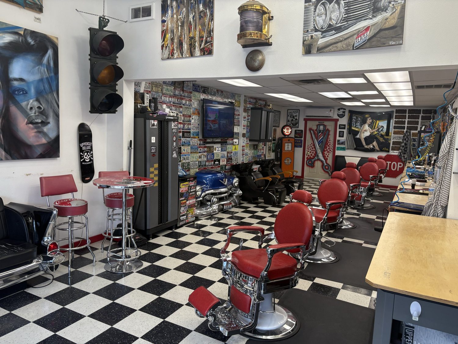 Styling station inside Caleb's Chopshop in downtown Meridian