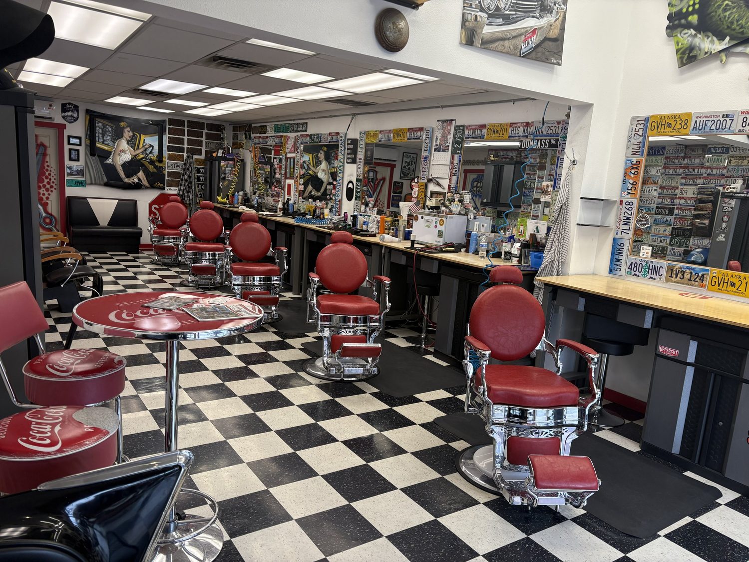 Interior of Caleb's Chopshop showing barber chairs and shop decor